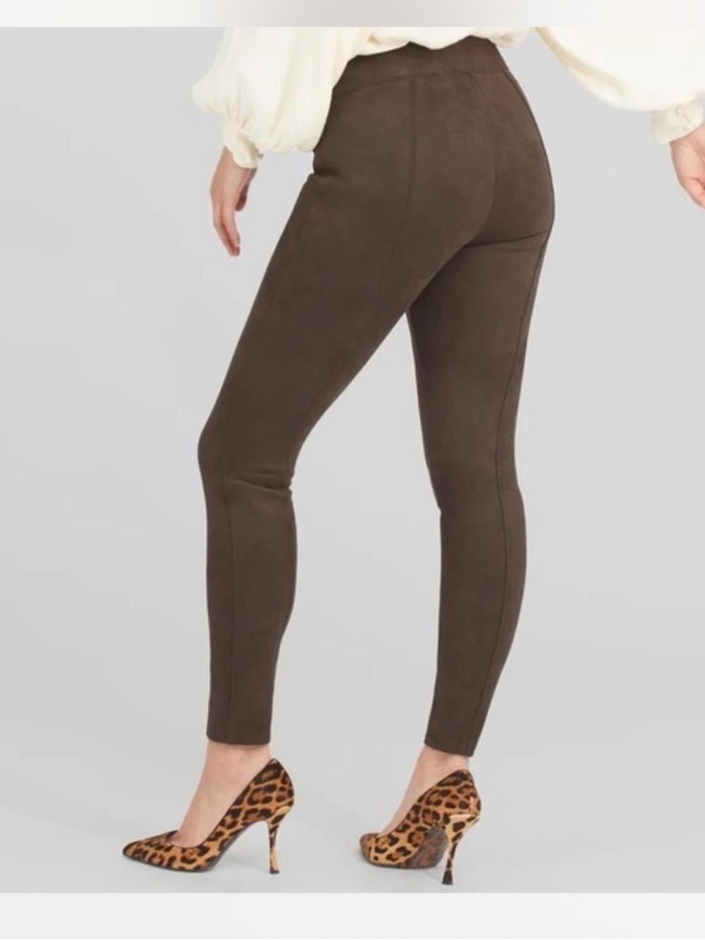 Spanx Shapewear Faux Dark Brown Suede Leggings Women’s size Large Fall Fashion